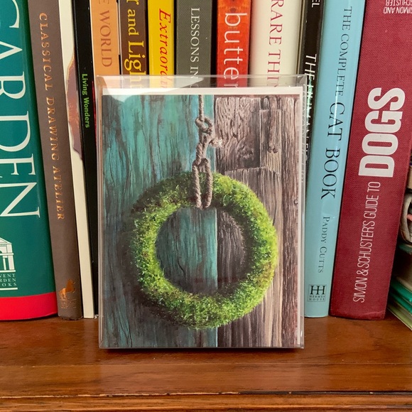 Boxed Set of 6 Moss Wreath Turquoise Barn Door Notecards Cards - Picture 2 of 2